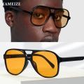 YAMEIZE Retro Pilot Sunglasses Women Men's Glasses Vintage Oversized Male Eyeglasses Yellow Lens Driving Oculos De Sol Masculino. 