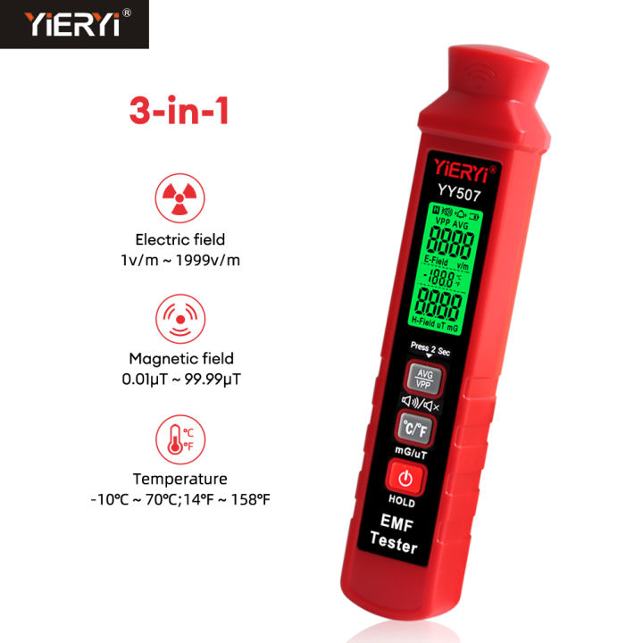 3-in-1 Magnetic Field/Electric Field/Temp Tester, Portable Digital Magnetic Field Detector, Electric Field Detector, Household/Industrial EMF Analyzer