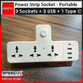 SpeedX 403PUC 3 Sockets + 3 USB + 1 Type C - Power Socket Power Strip Extension. 