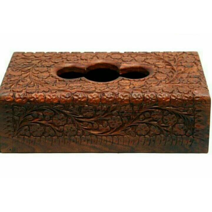 Wooden Tissue Peper Box - Hand Crafted Wooden with Floral Design