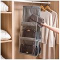 Double side transparent 6 Pocket Foldable Hanging Bag 3 Layers Folding Shelf Bag Purse Handbag Organizer Pocket Hanger Storage. 