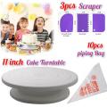 11 inch High quality Rotating Cake Turntable, 3Pcs Cake Creem Scraper Spatula Set, 10Pcs Disposable Piping Bags , Decorating Turn Table. 