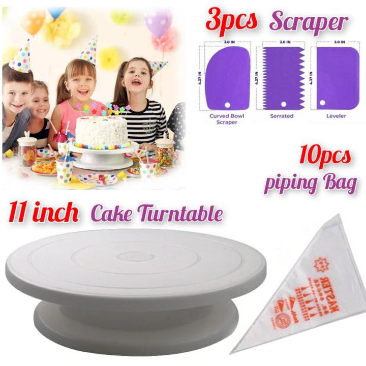 11%20inch%20High%20quality%20Rotating%20Cake%20Turntable,%203Pcs%20Cake%20Creem%20Scraper%20Spatula%20Set,%2010Pcs%20Disposable%20Piping%20Bags%20,%20Decorating%20Turn%20Table%20-%20Image%202
