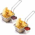 Techmanistan Stainless Steel Mini Chip Fryer Basket with Sauce Cup, Stainless Steel Mini Fry Basket French Fries Holder, Fried Food Table Serving Basket. 