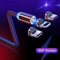 Magnetic Cable 3 in 1 Fast Charging Cable-Micro USB Charger-Iphone Charger - Type C Charger - Type C Connectore Pins Fast Charger For All Mobiles - Magnetic Charging Cable Micro USB Type C & iOS - 3A Fast Charging-360 Degree LED Indication-multi colours. 