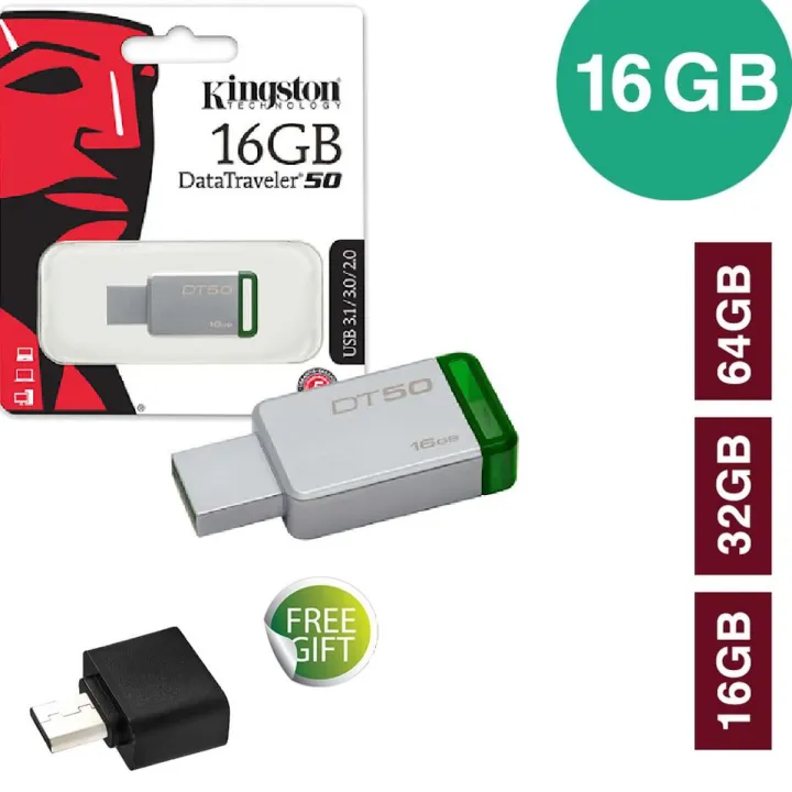 Kingston 16/32/64/128 GB Data Traveler DT50 High Speed Flash Memory Stick USB Drive + FREE OTG adapter - 10 Months WARRANTY