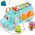 Hunger 3in1 Sorting Shape & musical Xylophone Toy Bus For Baby Toddler Baby Toy Musical School Bus Knocking Piano Car with Shape Puzzles Sensory Toys for Toddlers, Educational Learning for Girls and Boys. 
