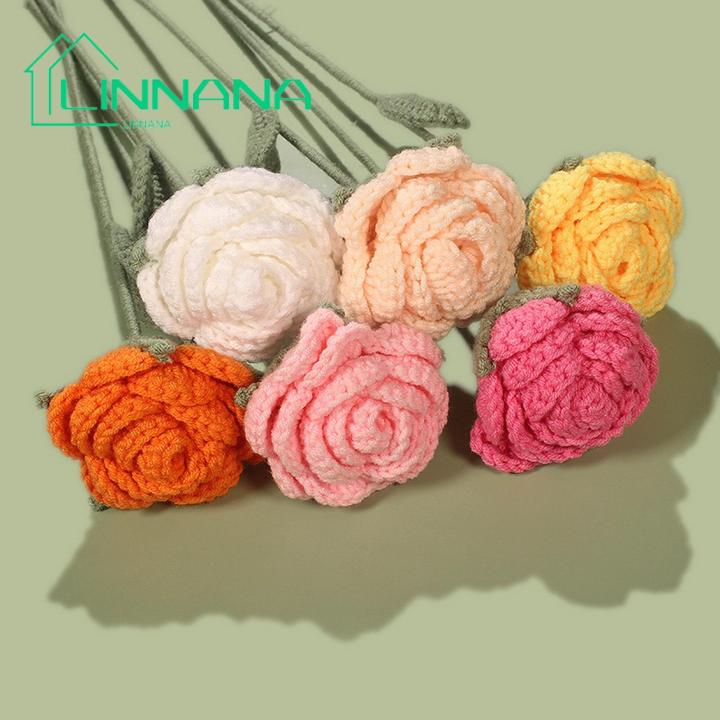 Diy Rose Bouquet Vibrant Faux Rose Crochet Long Stem for Wedding Centerpieces Gifts Southeast Asian Buyers' Favorite Rose Flower Centerpiece