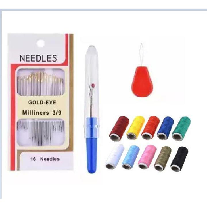 Stich opener Embroidery Needle Weaving Tool 16 Needles Seam Ripper Needle Threader + 10 Threads kit