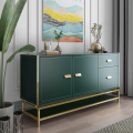 Modern Green Sideboard Buffet Table: Elegant Cabinet with 3 Doors, 1 Drawer, and Gold Frame Accent. 