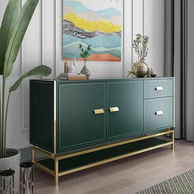 Modern%20Green%20Sideboard%20Buffet%20Table:%20Elegant%20Cabinet%20with%203%20Doors,%201%20Drawer,%20and%20Gold%20Frame%20Accent%20-%20Image%202