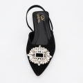 Flat sandals women's shoes green rhinestone wedding toe mules. 