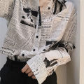 Gidyq Fashion Women Chiffon Korean Casual Newspaper Print Female Loose Tops Bf Streetwear All Match Shirts. 