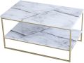 White Marble Texture Coffee Table with Gold Metal Legs, 2 Tier Living Room Table. 