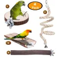 UK Bird Toys 4 pack Bird Perche set Natural Wood Parrot cotton Rope swing string spiral coil perch Climbing Rope Bungee Bird Toys Rope Perch Stand Cage Rope Chewing Toy for cage love birds finches Budgie sun conure cocktail Macaws. 