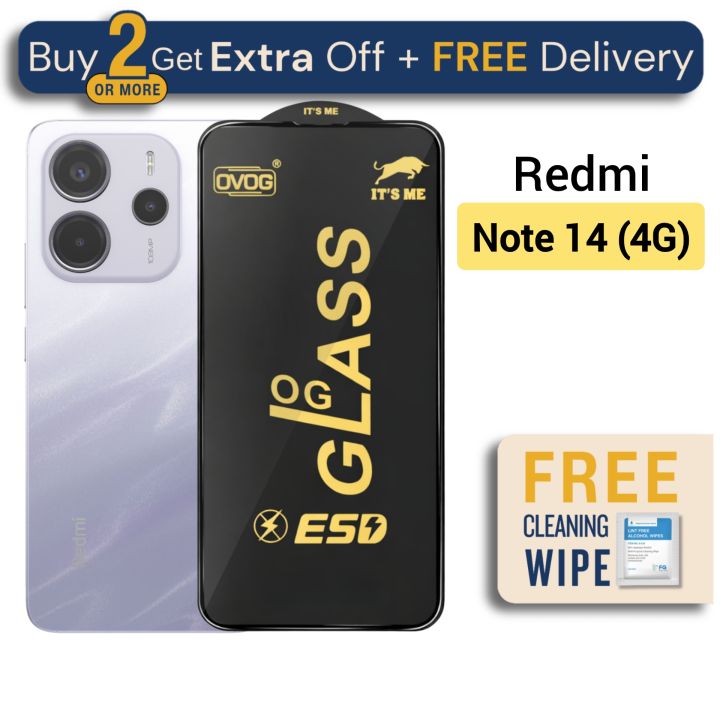 1-5 Pcs - Redmi Note 14 (4G) - OG Gorilla Glass Screen Protector- Premium Quality - Extra Smooth touch - With Cleaning Wipe