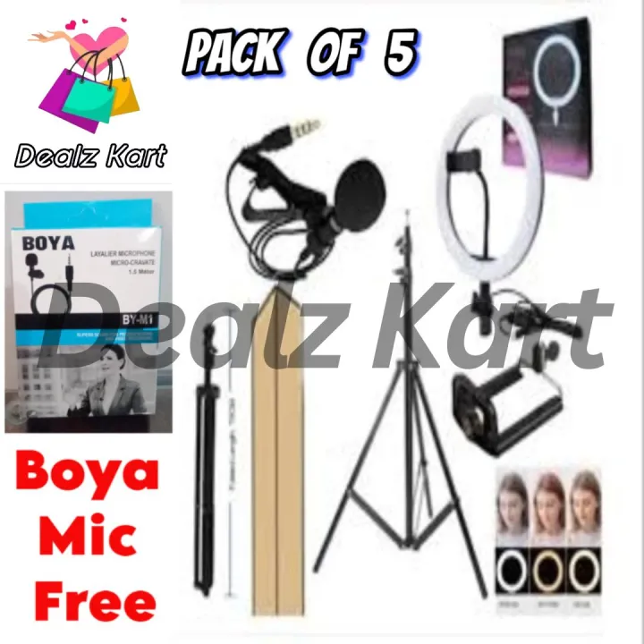 Pack%20of%204%20-%207%20Feet%20Tripod%20Stand,%2026cm%20Ring%20Light,%20Collar%20Boya%20Mic,%20Tripod%20Holder%20Elegant%20Home%20-%20Image%202