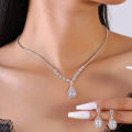2 Pcs Set Blue Crystal Stone Denpent Necklace Earring With Dazzling Cubic Zircon Romantic Daily Wear Jewelry Girl Gift. 