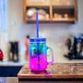 Chromatic Mason Jars for Beverage : 450ml Mason Jars with Colorful Straws and Metallic Lids - Ideal for Juices, Fizzy Drinks, and Mocktails. 