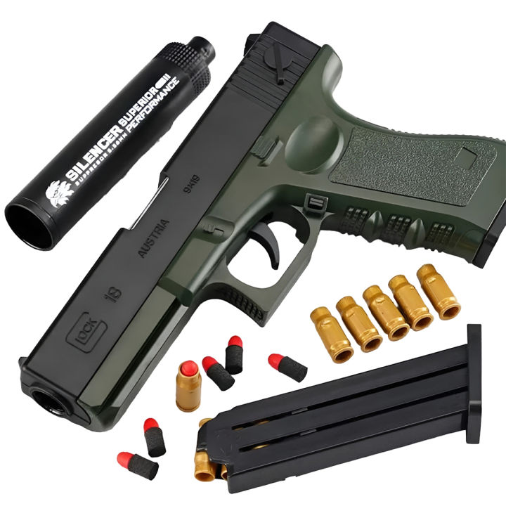 toy gun for kids -  Glock M1911 airsoft machine for kids - gun toys for boys and kids airsoft for kids, high quality plastic material | Glock Soft Bullet Toy Gun Shell Ejection Foam Darts Blaster Pistol Manual Airsoft Gun With Silencer For Kid Adult