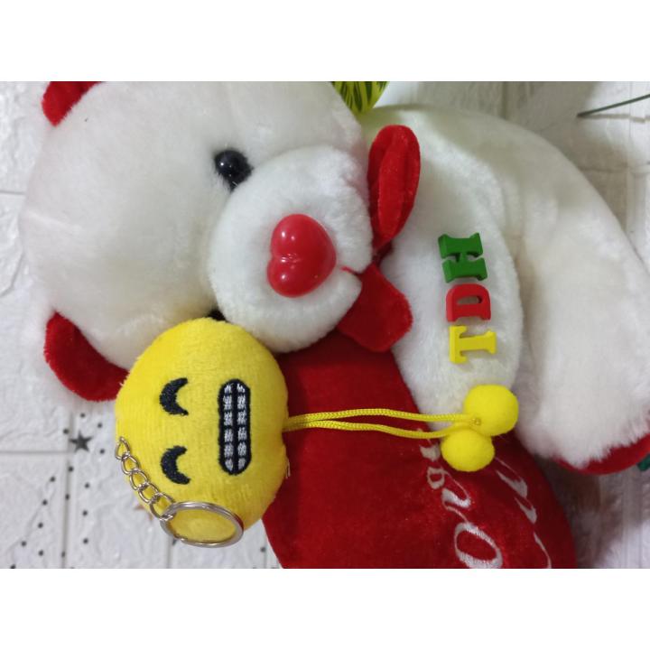 Grinning Face with Smiling Eyes with Dori and POM POM /Emoji Stuff Keychain