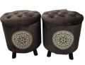 Wooden Ottoman puffy stool pair (Round shape) (Pack of 2). 