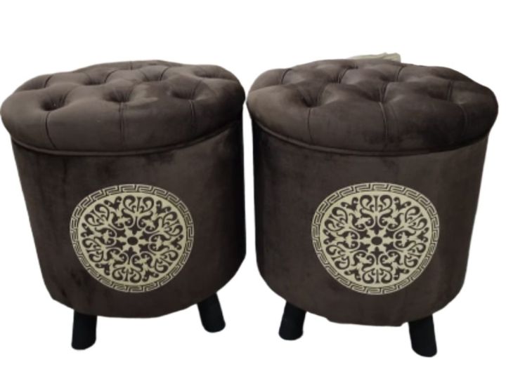 Wooden Ottoman puffy stool pair (Round shape) (Pack of 2)