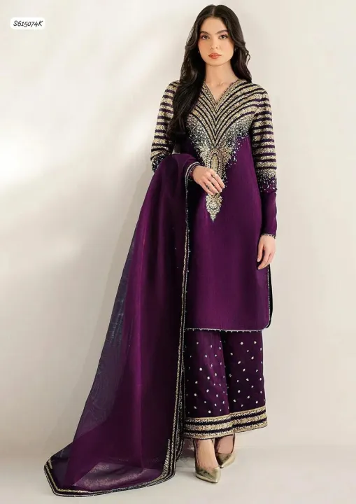 🌸 Original Raw Silk Luxury Embroidered Suit | Full Emb Front, Neck ...