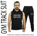 Tracksuit for Men - Summer Sleeveless Hooded Tshirt + Trouser Set, Premium Terry Fabric Soft Export Quality Cotton Blend, Vinyl Dumble Printed Gym Korean Style Fit, Beach & Street Wear, Black Color. 