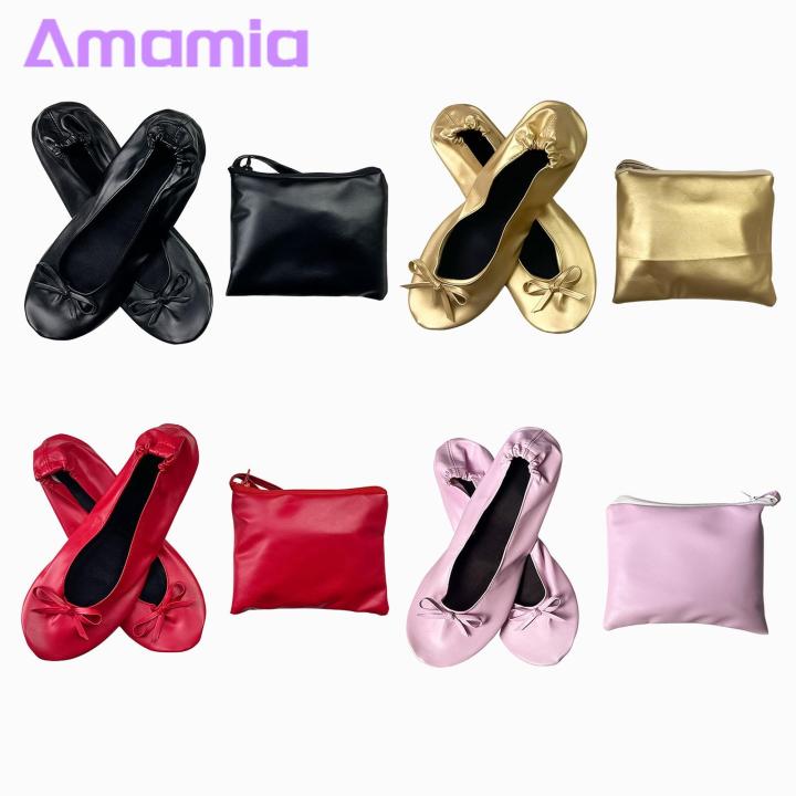 Wide Feet Dance Shoes Foldable Ballet Shoes with Storage Bag Soft Breathable Easy to Clean Dance Slippers for Yoga More