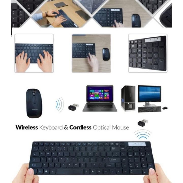 Black Slim 2.4GHZ Wireless Keyboard and Mouse For PC Laptop