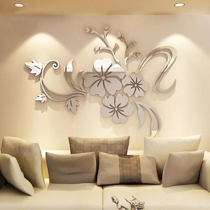 3D Mirror Floral Acrylic Wall Sticker Removable Mural Decal Home Living Room Bedroom Decor Wall Art Home Decoraion Accessories