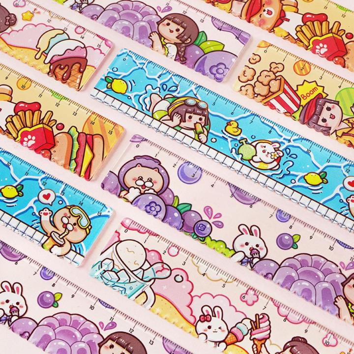 15CM Kawaii Tapioca Girl Plastic Ruler Multifunction DIY Drawing Tools Student Cute Rulers Double-Duty School Office Supplies