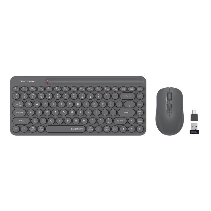 A4tech Fstyler FG3200 Air 2.4G QuietKey Compact Wireless Keyboard Mouse Combo Set - Lift in Air Multimedia Features - Silent Keyboard + Mouse - 2000 DPI - For PC, Laptop, Windows, Mac, Linux, Smart TV, Samsung Tizen