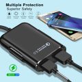 HMQ-C801 1.8m 8A Max 4 Ports USB Car Charger with Extending USB HUB for Front & Back Seat Charging (Black). 