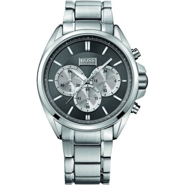 Hugo Boss Black Dial Silver Stainless Steel Bracelet Chronograph Watch for Men- 1512883