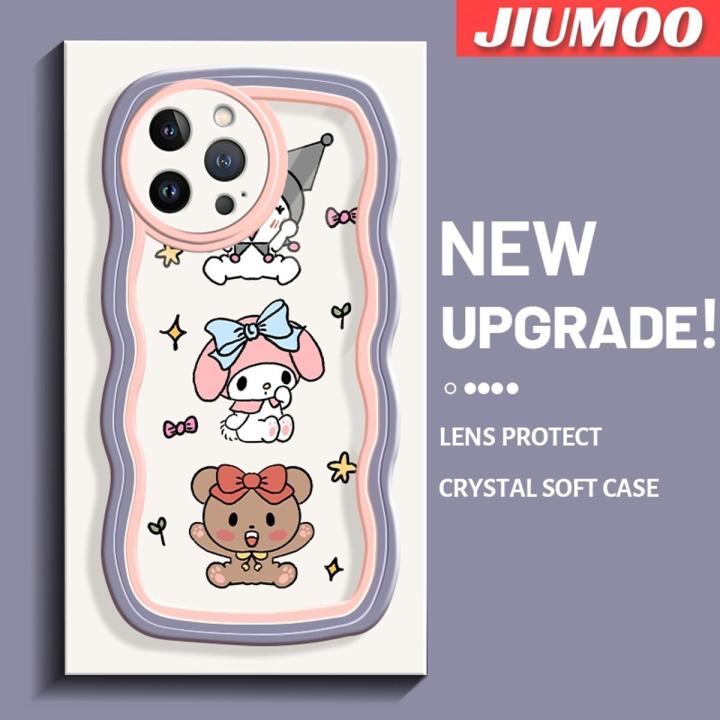 JIUMOO For iPhone 12 Pro Max Case Cartoon My Melody And kuromi Lovely Cream Wave Border Shockproof Phone Cases Creative Transparent Casing