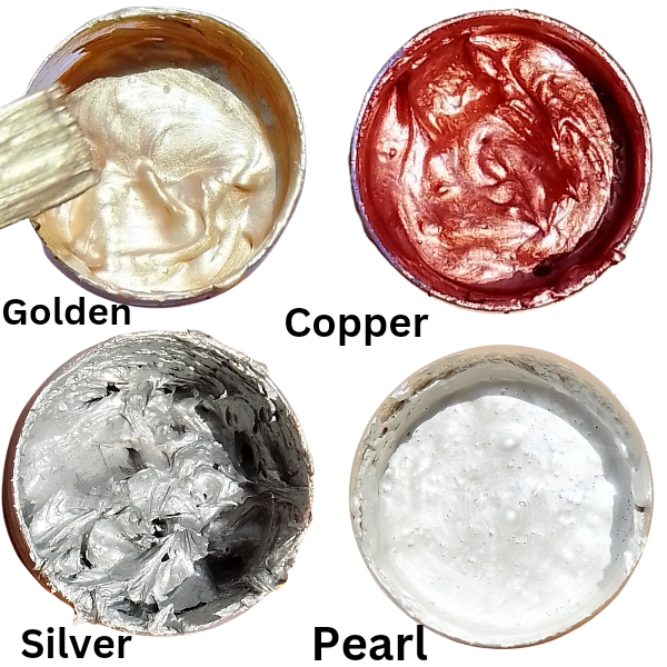 Glossy Special Effects Acrylic Glitter Paint Colors, Golden, silver, cooper and Pearl white, Pearl Pink, Pearl Green, Pearl Blue and many more, Budget & Pocket Friendly,