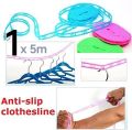 Windproof Anti-Slip Clothes Washing Line Drying Nylon Rope with Hooks 5 Meter Nylon Clothesline Rope Color May Vary. 