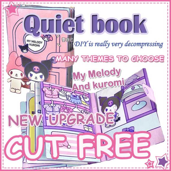 Cut Free Melody and Kuromi Diy Quiet Book Doll Paper Girl Cute Educational Handmade Toy Sanrio DIY Puzzle Sticker Busy Book for Kids