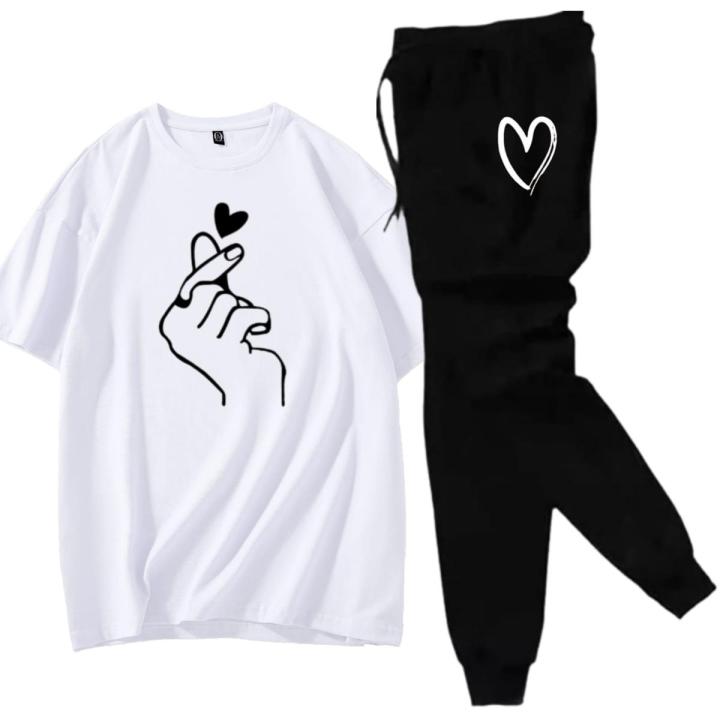 Red Stylish Printed Tracksuit for Women and Girls - Soft Cotton T-shirt and Trouser Set