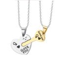 Stainless Steel Love Key Heart Couple Golden and Silver Couple Necklace For Man and Women. 