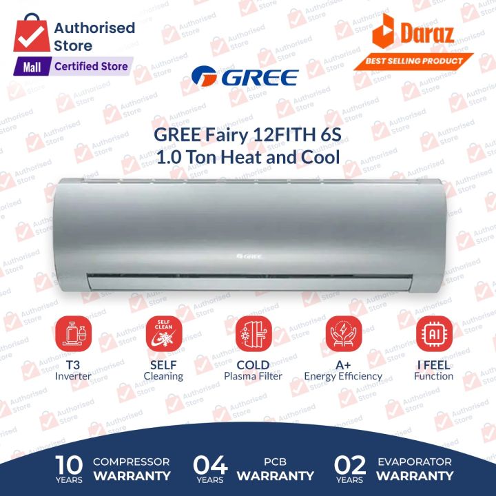 GREE Split AC 1 TON Inverter AC Fairy Series - Model 12FITH 6C/6G | Heat & Cool | T3 Compressor | Wi-Fi Enable | Low Voltage Startup – 150V | with 10 Years Compressor Warranty