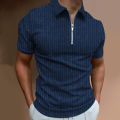 Tee Shirt Turn-Down Collar Men Zipper Neck Business Shirt. 