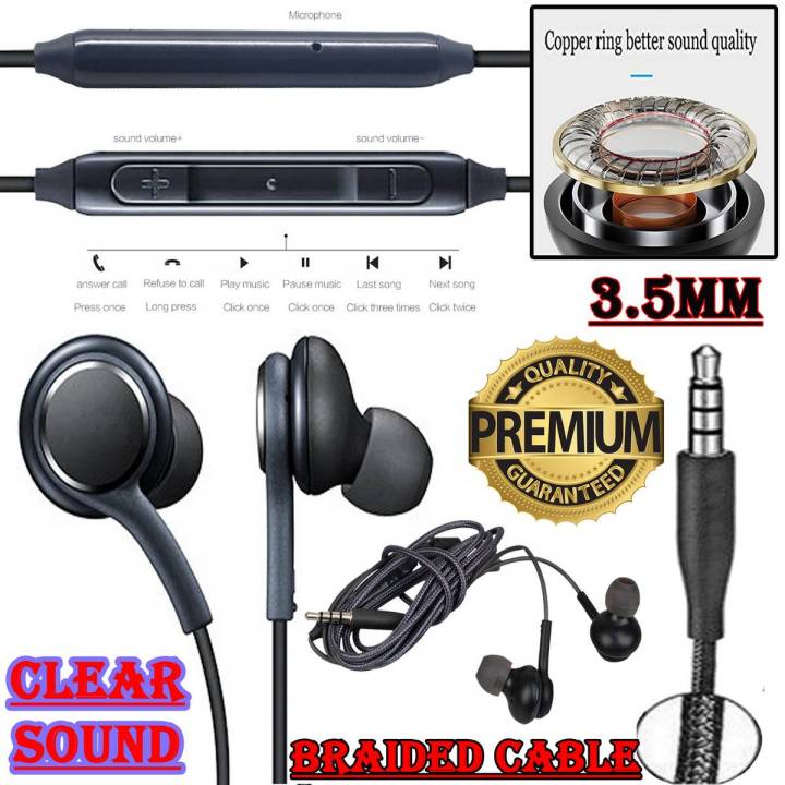 HIGH QUALITY 3.5 mm jack handsfree Braided Black handsfree Stereo In-Ear Handfree Earbuds Headsets Wired Handsfree With Mic Earphone High Quality Sound Ear Phones Compatible with IPhone and Android Phones 1.2 m wire