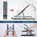 This is a high-quality, portable laptop stand that folds up and is adjustable in height. It features an adjustable cooling bracket and a multifunction aluminum lap mount computer tablet support riser holder that can be adjusted up to 15.6 inches. It is ma. 