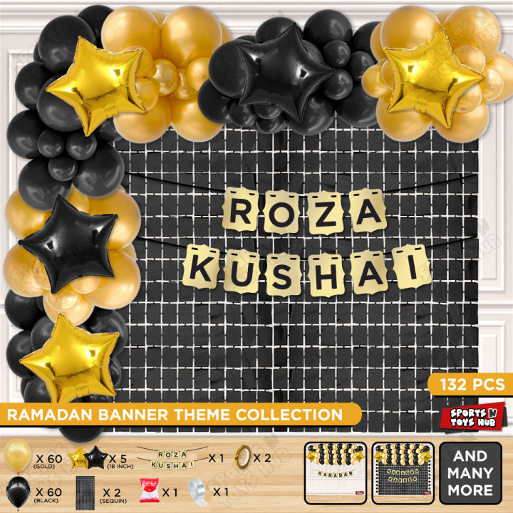 Roza Kushai Shinny Gold Card Banner Theme Collection, Ramadan Mubarak Islamic Festive Events, Ramzan Decoration Suplies, Latex Balloons, Shape Foil Balloons, Glue Dot, Arch Tape, Ramdan Arch Themes, 1st Roza, Ramazan Kareem, Party Decor Supply : GGOfBJbG