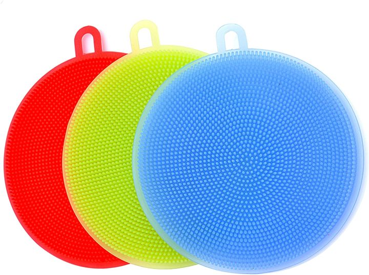 Pack of 3 - Silicone Sponge Dish Washing Kitchen Scrubber - Dish Sponge Kitchen Sponges Dishes Silicone Scrubber Kitchen Sponge Dish Sponges Gadgets Brush Accessories Cleaning Washing Scrub