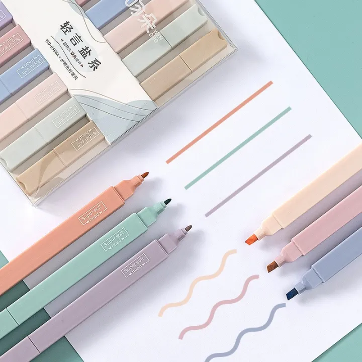 6Pcs/Set%20Highlighter%20Pen%20Kawaii%20Double%20Head%20Candy%20Color%20Markers%20Fast%20Dry%20Resaltadores%20Color%20Pastel%20School%20Stationery%20Supplies%20-%20Image%202