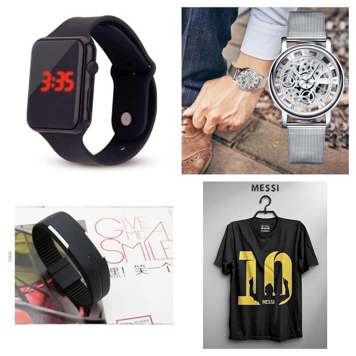 TC Deal of 3 stylish elegent watch,ledband ,t-shirt